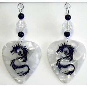 Dragon Tattoo Guitar Pick Beaded Earrings - Handmade in USA New